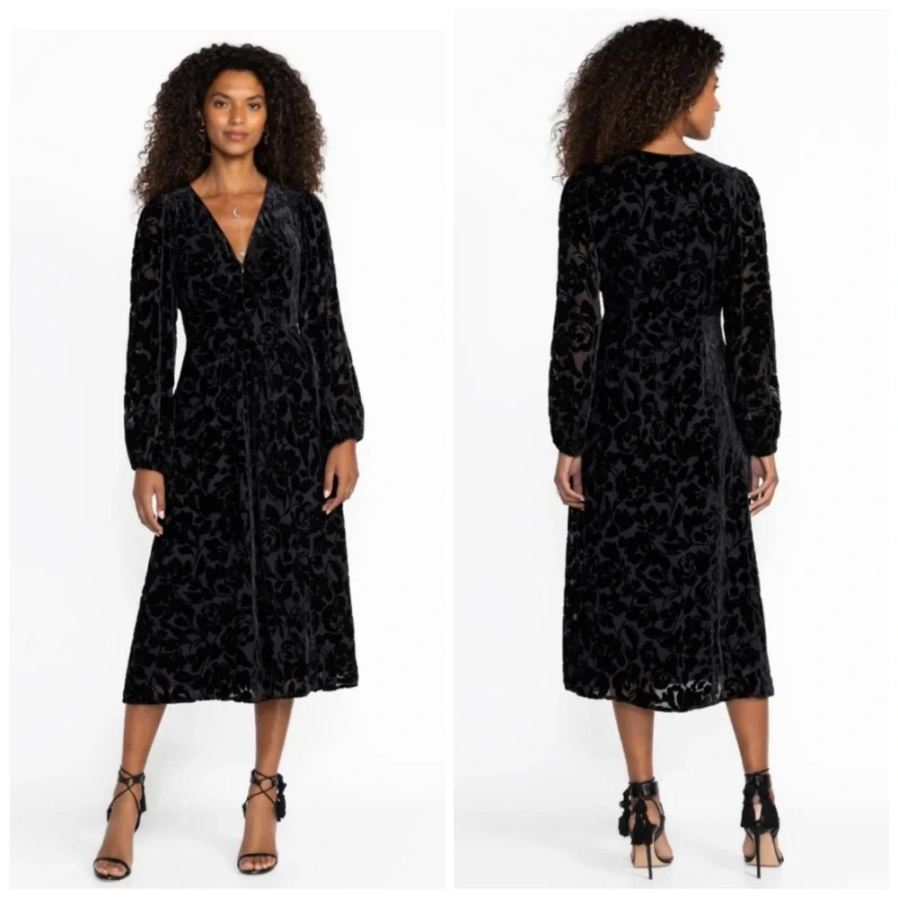 Johnny Was Jade Wynnter Midi Dress Celebrate Black Sz 6 - Picture 2 of 8
